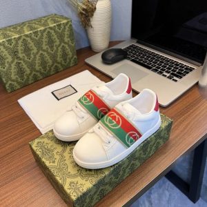 Gucci Ace White Sneakers with Striped Logo Band and Box