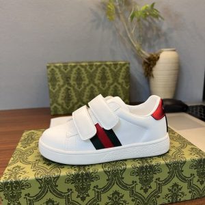 Gucci Kids' White Velcro Sneakers with Red and Green Stripe