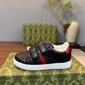 Stylish Black Kids' Sneakers with Red & Green Stripe, Faux L
