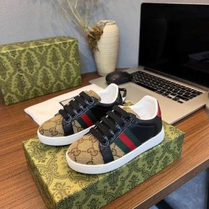 Gucci Kids' Sneaker, Beige Black Canvas with Stripes, stylis