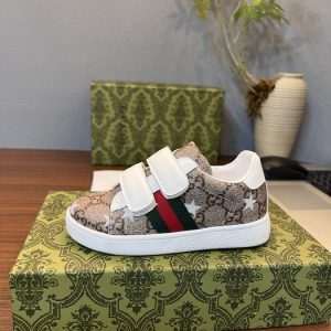 Gucci Kids’ Monogram Velcro Sneakers Brown White