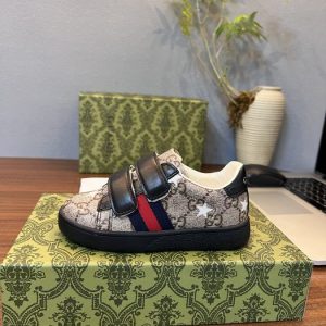 Gucci Kids' Monogram Sneakers in Beige and Black with Velcro