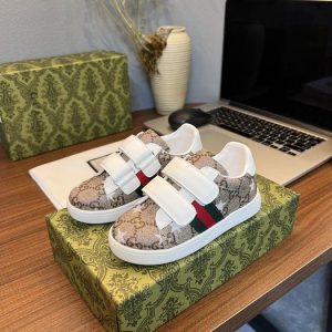 Gucci Kids' Beige Monogram Canvas Sneakers with White Straps