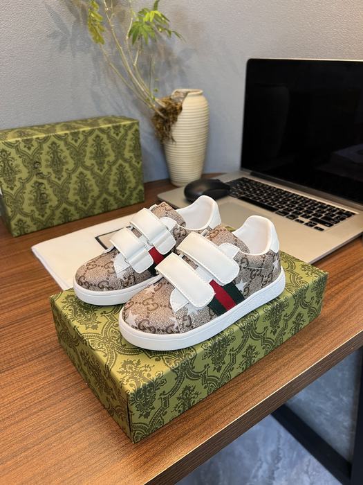 Gucci Kids’ Beige Monogram Canvas Sneakers with White Straps