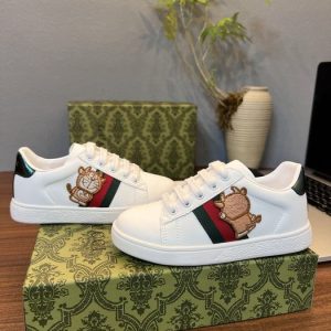 White Cartoon Embroidered Sneakers for Kids Casual Athleti