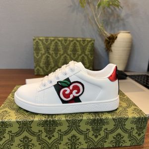 Men's White Leather Sneakers with Cherry Design by Gucci