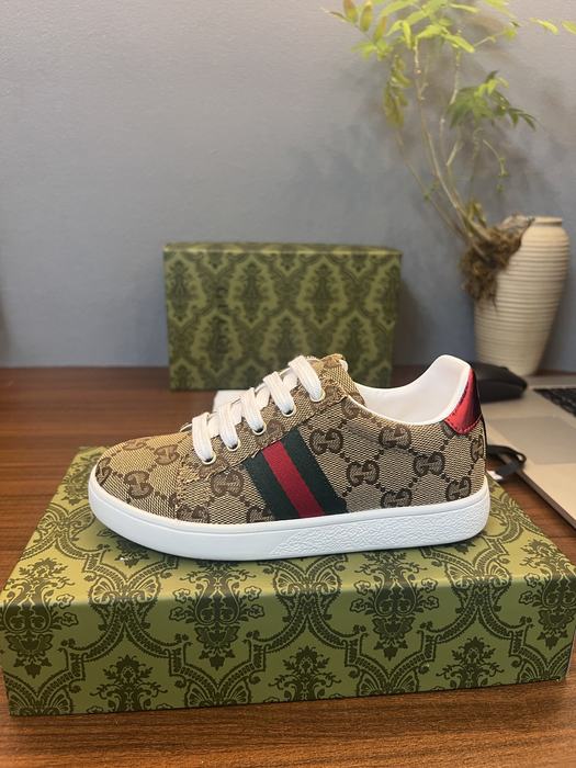 Gucci Brown Monogram Canvas Sneakers with Red and Green Stri