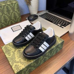 Gucci Kids' Black Leather Sneakers with White Stripes