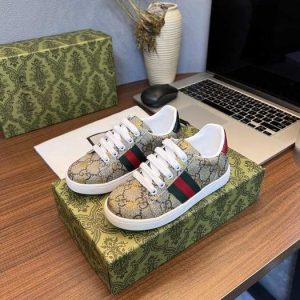 Gucci Kids' Fashion Sneakers, Beige Floral Pattern, White Ac