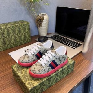 Gucci Monogram Sneakers in Beige Red for Kids