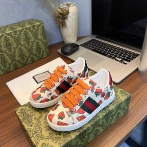 Gucci Strawberry Print Sneakers with Orange Laces for Kids