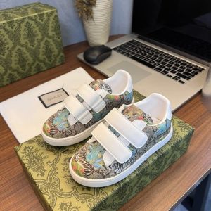 Gucci Kids' Colorful Patterned Velcro Sneakers in White