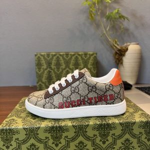Gucci Tiger Monogram Canvas Sneakers in Brown and Orange