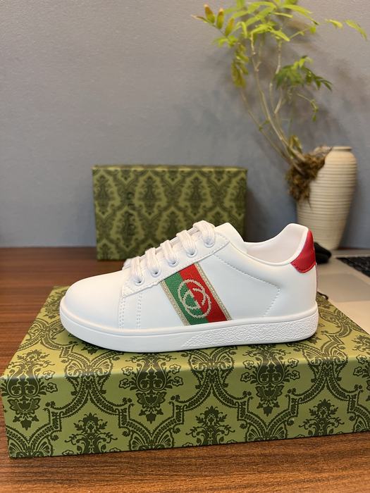 White Leather Sneaker with Red and Green Stripe Accent by Gu