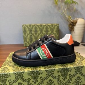 Men's Black Leather Sneakers with Colorful Stripe Accent