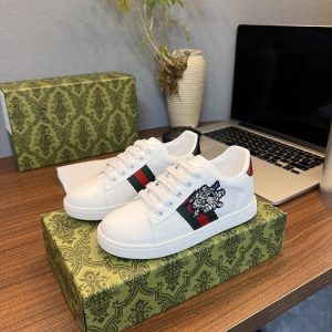 Gucci White Graphic Sneakers with Red and Green Accents