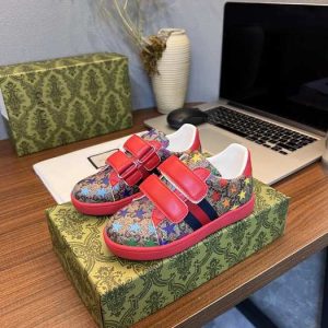 Kids' Red Floral Print Sneakers with Velcro Straps by Gucci