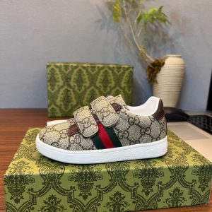 Gucci Kids' Monogram Canvas Sneakers with Velcro Straps, Bei