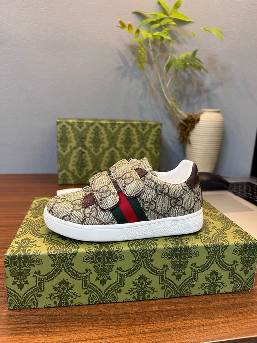 Gucci Kids’ Monogram Canvas Sneakers with Velcro Straps, Bei