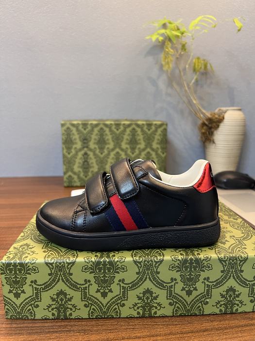 Boys’ Black Leather Velcro Sneakers with Red and Blue Stripe