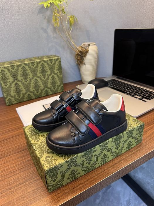 Gucci Kids’ Black Leather Sneakers with Red Stripes and Velc