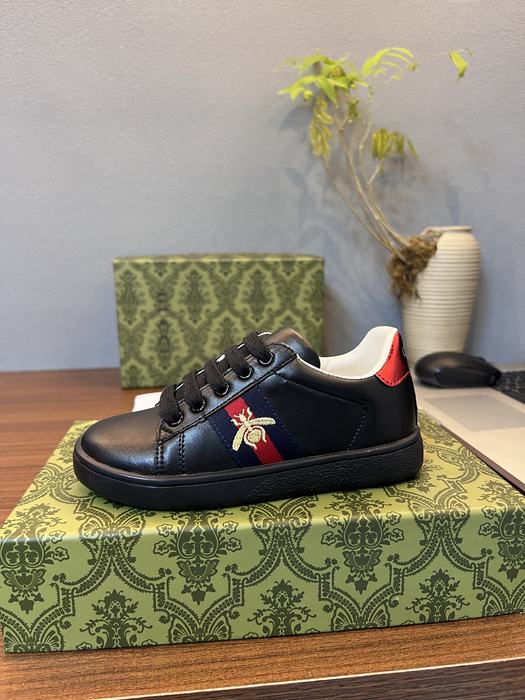 Men’s Black Leather Sneakers with Bee Logo and Red Stripe De