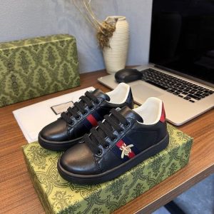 Gucci Black Leather Sneakers with Bee Emblem for Kids