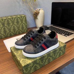 Gucci Black Monogram Sneakers with Red Stripes for Men