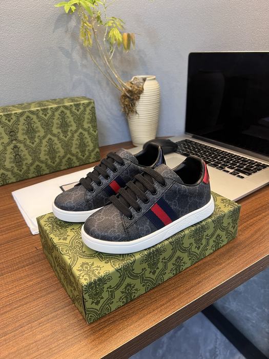 Gucci Black Monogram Sneakers with Red Stripes for Men