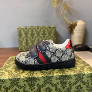Gucci Kids' Grey GG Canvas Sneakers with Red Stripe and Velc