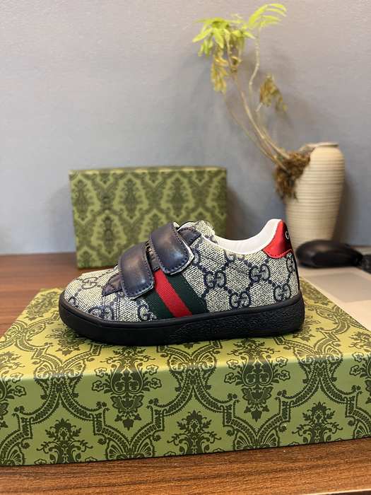 Gucci Kids’ Grey GG Canvas Sneakers with Red Stripe and Velc