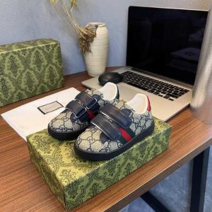 Gucci Kids' Fashion Sneaker Shoes in Beige Black Canvas with
