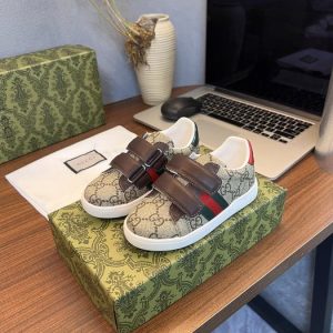 Gucci Kids' Monogram Sneakers in Beige with Brown Straps