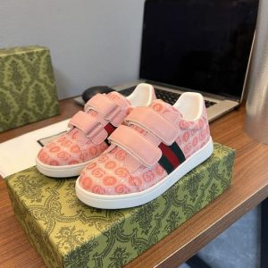 Gucci Pink Monogram Sneakers with Velcro Straps for Kids