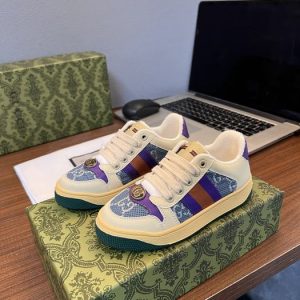 Gucci Kids' Casual Sneakers, Cream Purple Blue Denim, Trendy