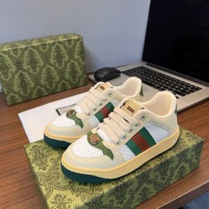 Gucci Beige Green Stripe Leather Sneakers for Men