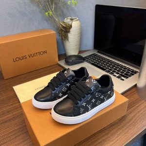Louis Vuitton Black Leather Sneakers with Signature Monogram