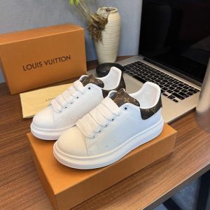 Louis Vuitton White Leather Sneakers with Monogram Backing