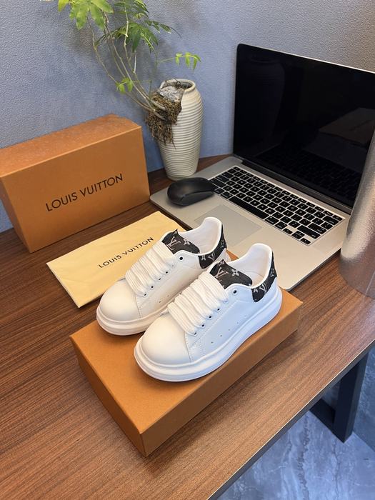 Louis Vuitton White Leather Sneakers with Black Logo Accent