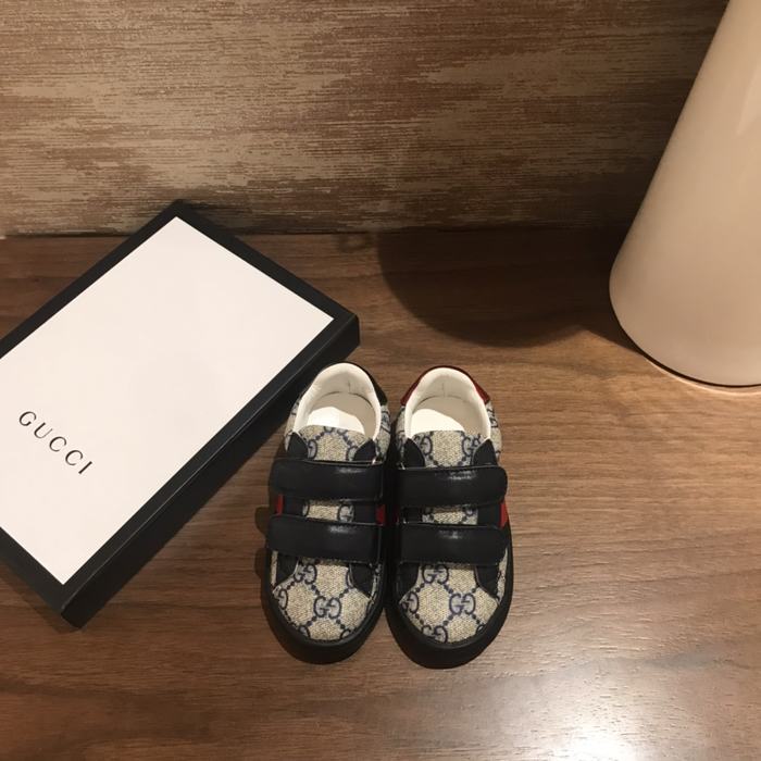 Gucci Kids’ Navy Monogram Velcro Sneakers with Red Accent St