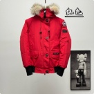 Yupoo Canada Goose fur trim red winter Canada Goose down jacket winter red fur pompom hat Red 004