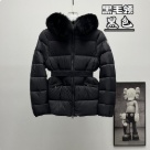 clothing Moncler belted down jacket with fur collar Black