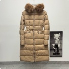 clothing Moncler long belted down coat with fur collar Tan