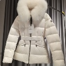 clothing Moncler short puffer jacket with fur hood White