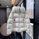 clothing puffer jacket with fur hood White
