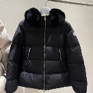 clothing Moncler 2025 A line oversized fur collar down jacket Black
