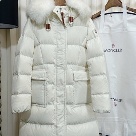 clothing Moncler long padded coat with fur hood White