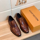 shoes Louis Vuitton crocodile embossed leather derby Brown Yupoo