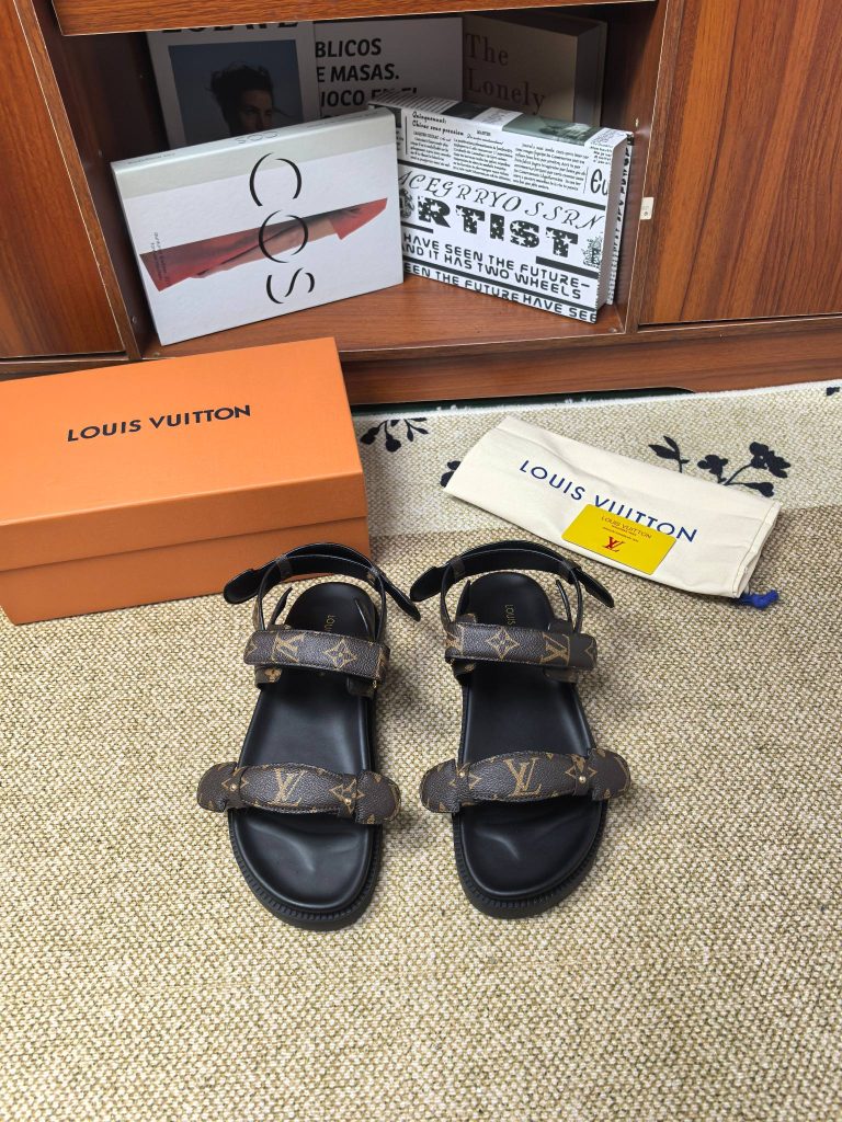 Louis Vuitton Monogram Brown Leather Casual Sandals