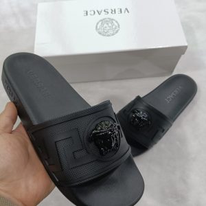 Versace Black Logo Slides Luxury Rubber Slippers for Men